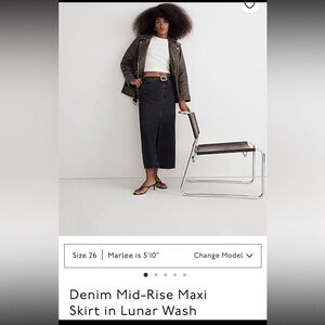 Madewell denim mid rise maxi skirt in washed black NWOT